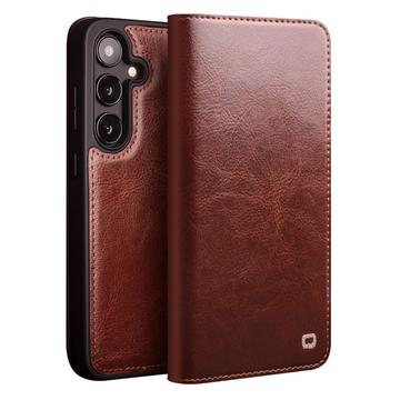 Samsung Galaxy S25 Qialino Classic Wallet Leather Case - Dark Brown