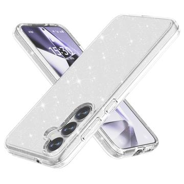 Samsung Galaxy S25 Stylish Glitter Series Hybrid Case - White