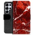 Samsung Galaxy S25 Ultra Premium Wallet Case - Red Marble