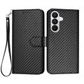 Samsung Galaxy S26 Pro Premium Wallet Case with Strap - Carbon Fiber Texture - Carbon Black