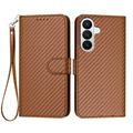 Samsung Galaxy S26 Pro Premium Wallet Case with Strap - Carbon Fiber Texture - Carbon Coffee
