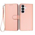 Samsung Galaxy S26 Pro Premium Wallet Case with Strap - Carbon Fiber Texture - Carbon Pink