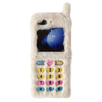 Samsung Galaxy Z Flip6/Z Flip7 FE Retro Plush Case with Embroidered Dial Keys - White