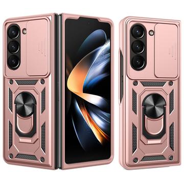 Samsung Galaxy Z Fold7 Rotary Ring Hybrid Case with Camera Shield - Rose Gold