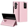 Samsung Galaxy Z Fold7 Smart Clear View Flip Case with Card Slot - Pink