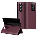 Samsung Galaxy Z Fold7 Smart Clear View Flip Case with Card Slot - Wine Red
