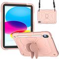 Shockproof Case for iPad 10.9 (2022) Butterfly Shape Kickstand Tablet Case Silicone + PC Protective Cover with Shoulder Strap - Pink