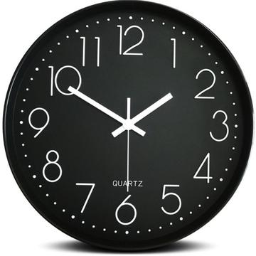 Silent Wall Clock with Numbers - 30cm (Open-Box Satisfactory) - Black / White