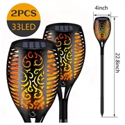 Solar Flickering Flame Stake LED Lights - 33 LEDs, 2 Pcs.