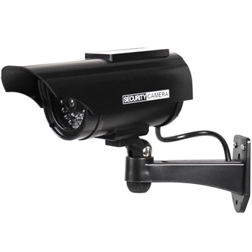 Solar-Powered Dummy Security Camera with Flashing LED - Black