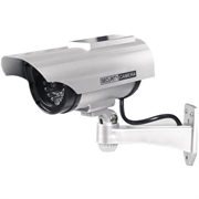 Solar-Powered Dummy Security Camera with Flashing LED - Silver