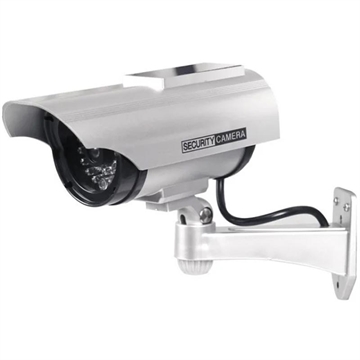 Solar-Powered Dummy Security Camera with Flashing LED - Silver