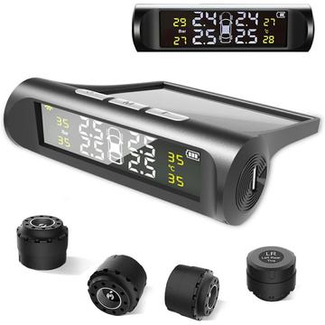 Solar-Powered Wireless Tire Pressure Monitor System with LCD Display and 4 External Sensors