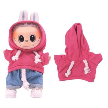 Solid-Color Hoodie for Labubu Mini Figure 17cm - Hot Pink
