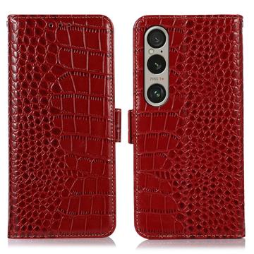 Sony Xperia 1 VI Crocodile Series Wallet Leather Case with RFID - Red