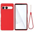 Sony Xperia 10 VII Liquid Silicone Case with Hand Strap - Red