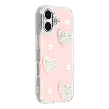 iPhone 17 Sparkling Love and Pearl Hybrid Case - Pink
