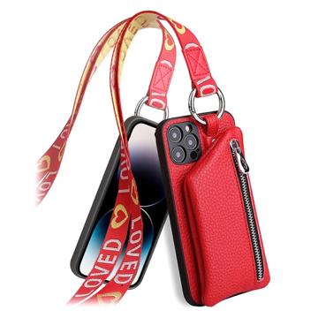 Strap Series iPhone 14 Pro Max Case with Detachable Wallet - Red
