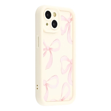iPhone 14 Stylish Shockproof TPU Case with Raised Edges - White / Big Bow