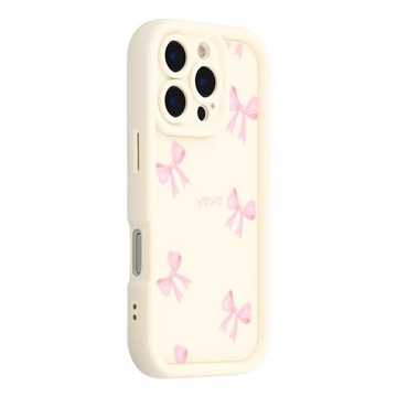 iPhone 16 Pro Max Stylish Shockproof TPU Case with Raised Edges - White / Bow