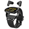 T97 2-in-1 Smart Watch with Built-In TWS Earphones - Black