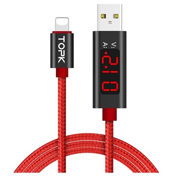 TOPK AC27 Lightning Data & Charging Cable with LCD Display - 1m - Red