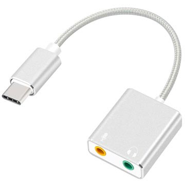 USB-C / AUX Headphones & Microphone Audio Adapter - Silver