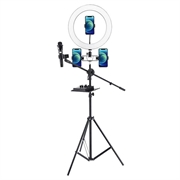 UN-700 10'' LED Ring Light with Tripod Stand Sound Card Tray and 3 Phone Holders for Selfie YouTube Video Photography Makeup