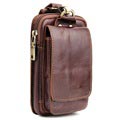 Universal Double Pocket Leather Waist Bag - Brown