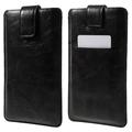 Universal Leather Sleeve W. Card Pocket - Max. Mobile: 160 x 79 x 8mm - Black