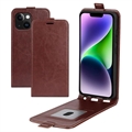 iPhone 15 Plus Vertical Flip Case with Card Slot - Brown