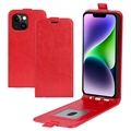 iPhone 15 Plus Vertical Flip Case with Card Slot - Red