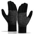 WM 1 Pair Unisex Knitted Warm Gloves Touch Screen Stretchy Mittens Knit Lining Gloves - Black