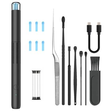 WiFi Visual Ear Cleaner with LED Endoscope & Accessories - Black