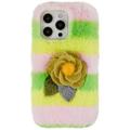 3D Plush Furry Winter iPhone 14 Pro Max TPU Case - Yellow Rose