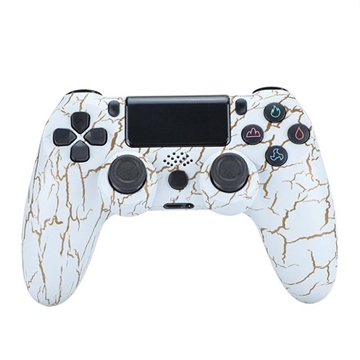Wireless Gaming Controller Gamepad for PS4 Game Joystick with Speaker and Stereo Headset Jack - White Crack