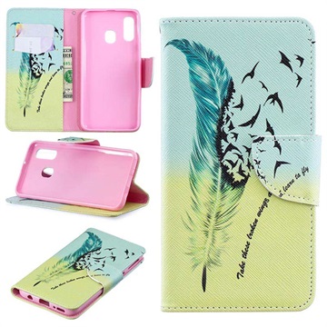 Wonder Series Samsung Galaxy A40 Wallet Case - Feathers