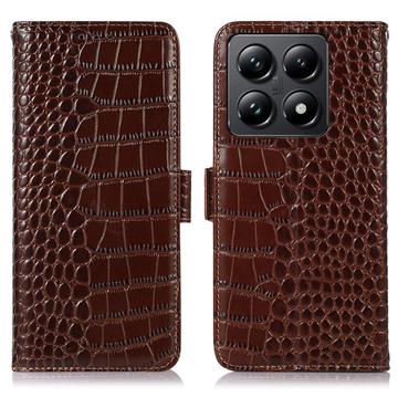 Xiaomi 14T Pro Crocodile Series Wallet Leather Case with RFID - Brown