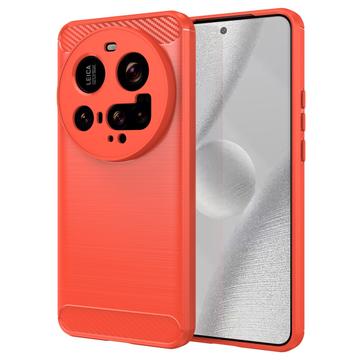 Xiaomi 15 Ultra Brushed TPU Case - Carbon Fiber - Red
