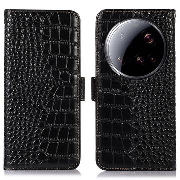 Xiaomi 15 Ultra Crocodile Series Wallet Leather Case with RFID - Black