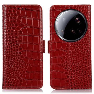 Xiaomi 15 Ultra Crocodile Series Wallet Leather Case with RFID - Red