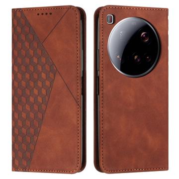 Xiaomi 15 Ultra Rhombus Pattern Wallet Case with Magnetic Closure - Brown