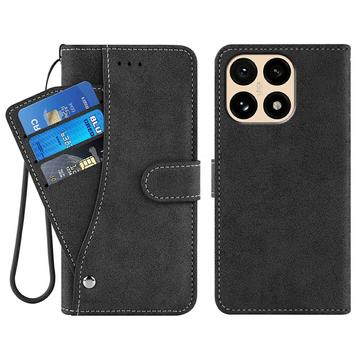 Xiaomi 15T Elegant Retro Wallet Case with Rotating Card Holder - Black