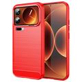 Xiaomi 17 Pro Max Brushed TPU Case - Carbon Fiber - Red