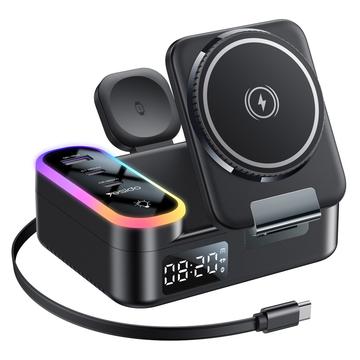 Yesido DS38 8-in-1 Magnetic Wireless Charging Station with Digital Clock - 65W - Black
