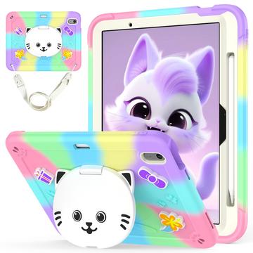 iPad Air 11 2024/2025 Cute Cat Hybrid Case with Kickstand - Purple / Colorful