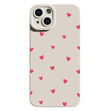 iPhone 13 Heart Pattern Slim TPU Case - White / Red