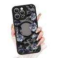 iPhone 13 Pro Max Vintage Rose Flower Pattern Hybrid Case - MagSafe Compatible - Black