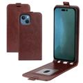 iPhone 14 Plus Vertical Flip Case with Card Slot - Brown