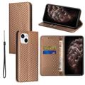iPhone 14 Plus Wallet Case - Carbon Fiber - Brown